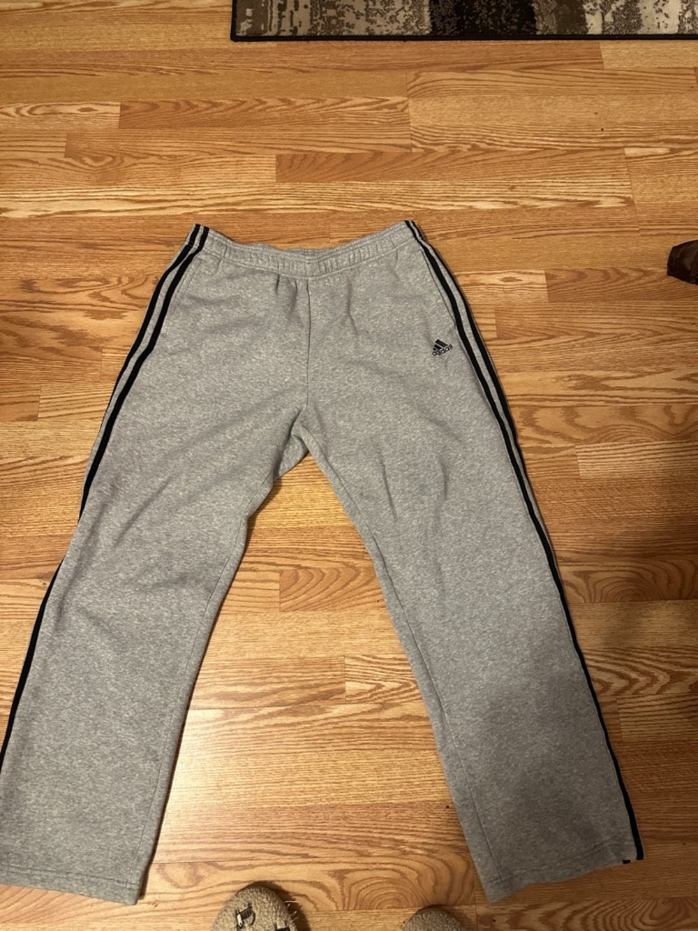 adidas Gray Sweatpants with Black Side Stripes and Logo